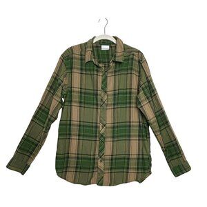 Columbia Men's Lightweight Cotton Plaid Flannel Shirt in Tan/Green - Sz M